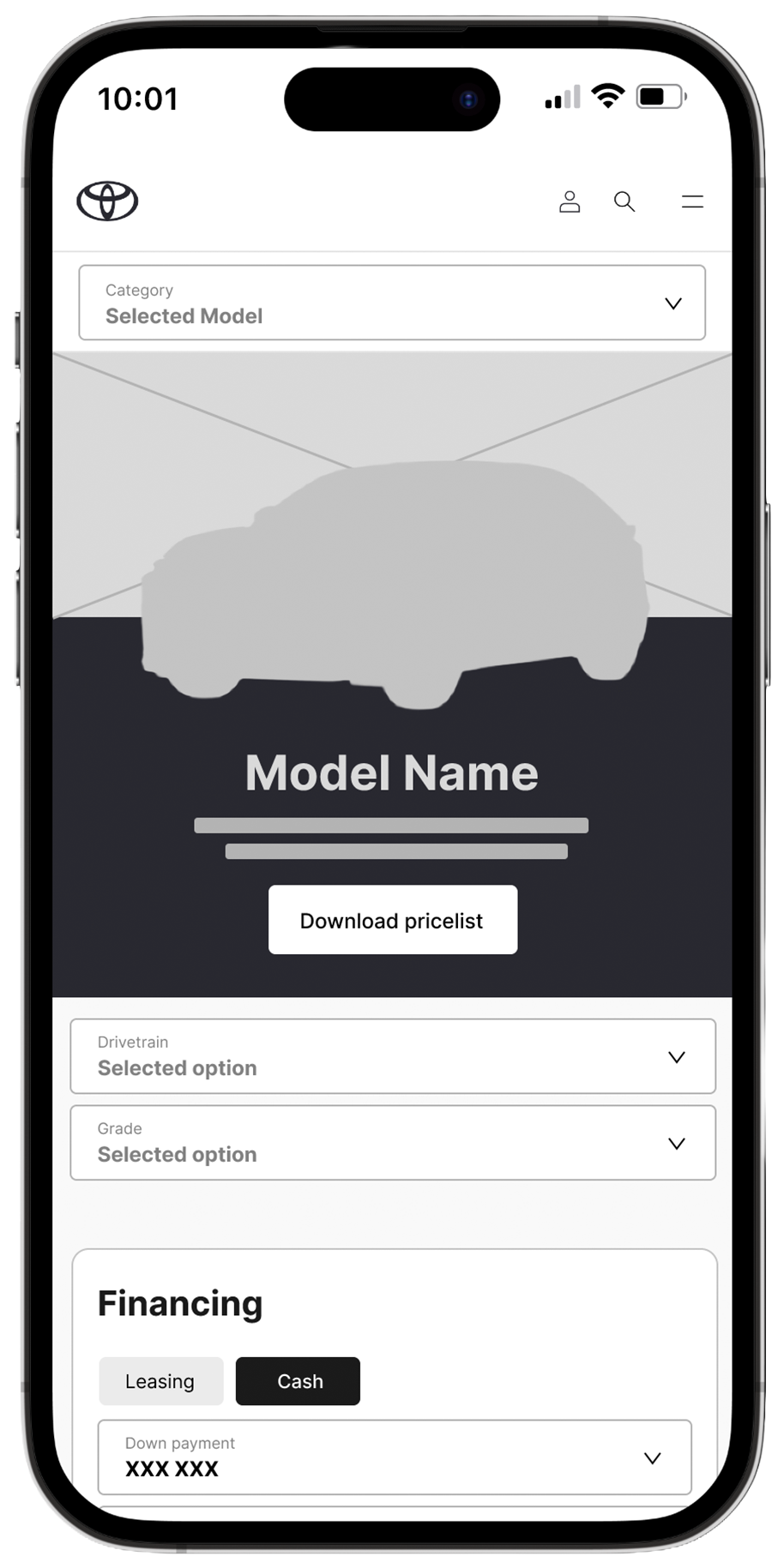 Mobil wireframe – modellside