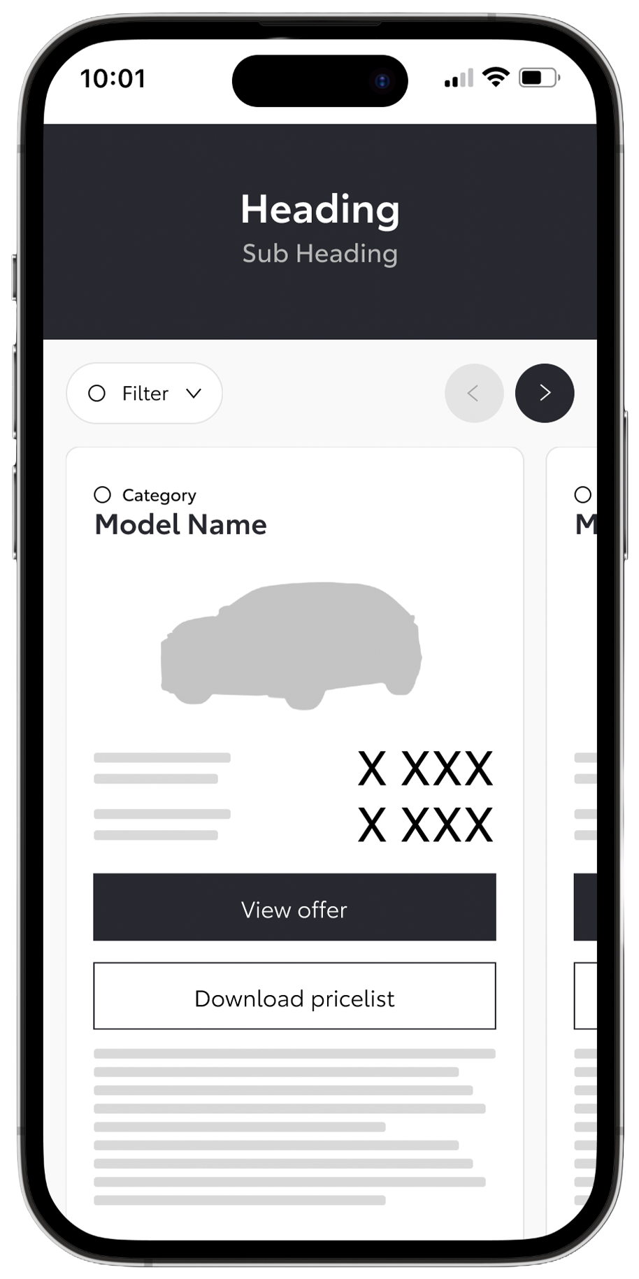 Mobil wireframe – oversiktsside
