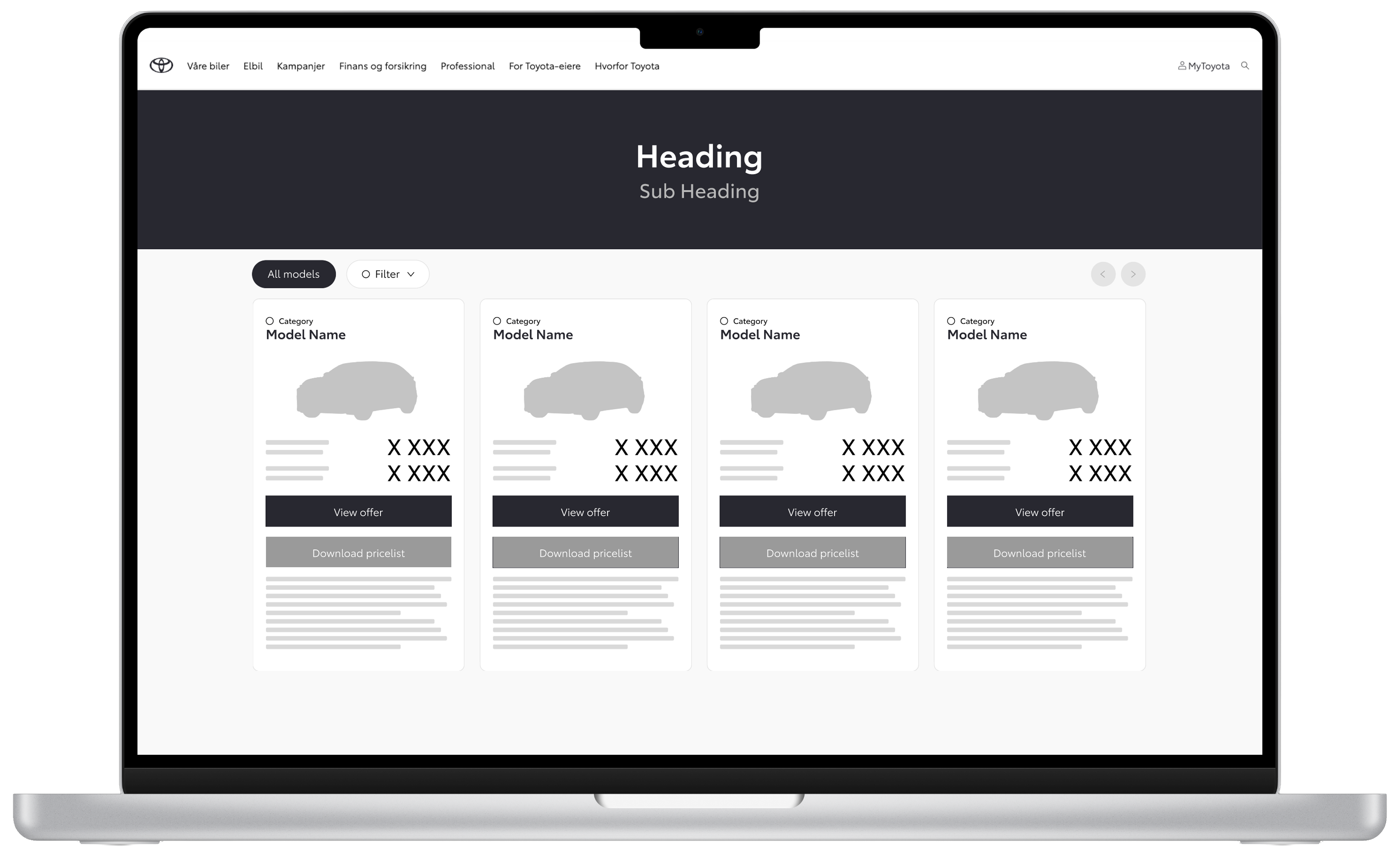Desktop wireframe – oversiktsside