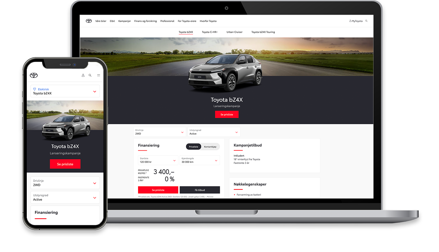 Toyota kampanjeside mockup
